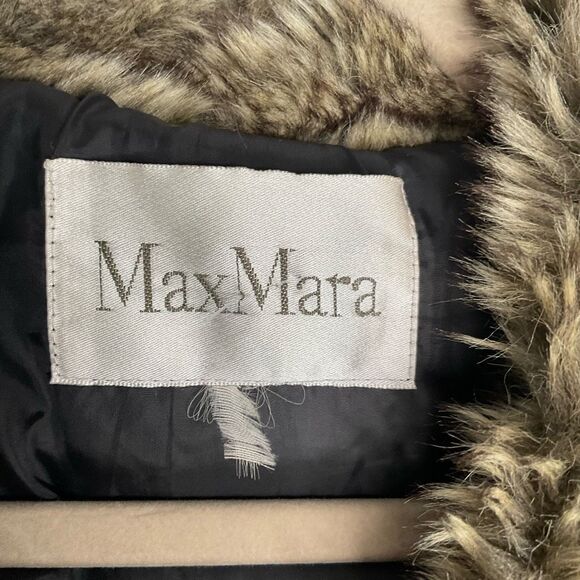 Auth Max Mara Parka Womens Medium Coat Down Black Puffer Fur Hood Leather Braids - Picture 3 of 10